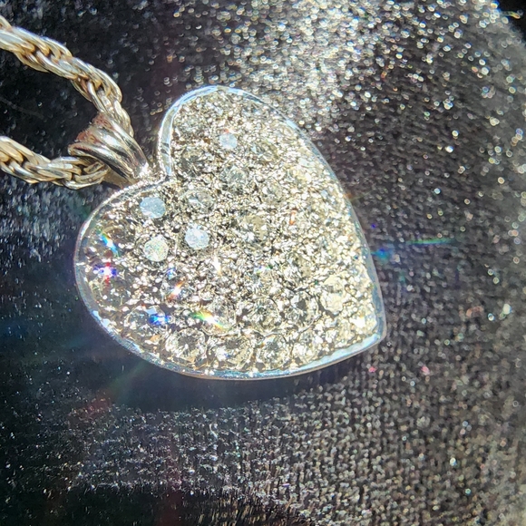 Stunning Vintage 14k White Gold 1.85ctw Diamond Heart Pendant + 16in Rope Chain - Picture 2 of 12